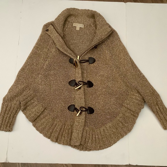 Michael Kors Brown Knit Poncho with Toggle Accents - Picture 3 of 9